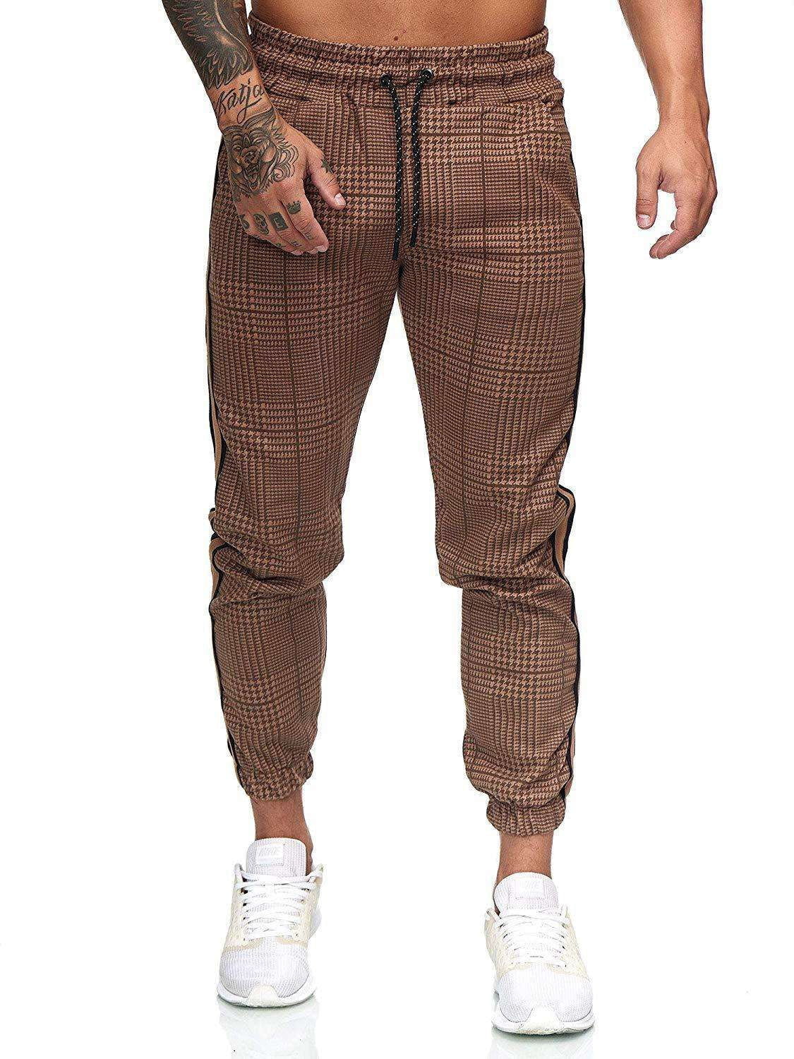 Casual Pencil Pants, Men's Retro Pants, Slim Plaid Trousers - available at Sparq Mart