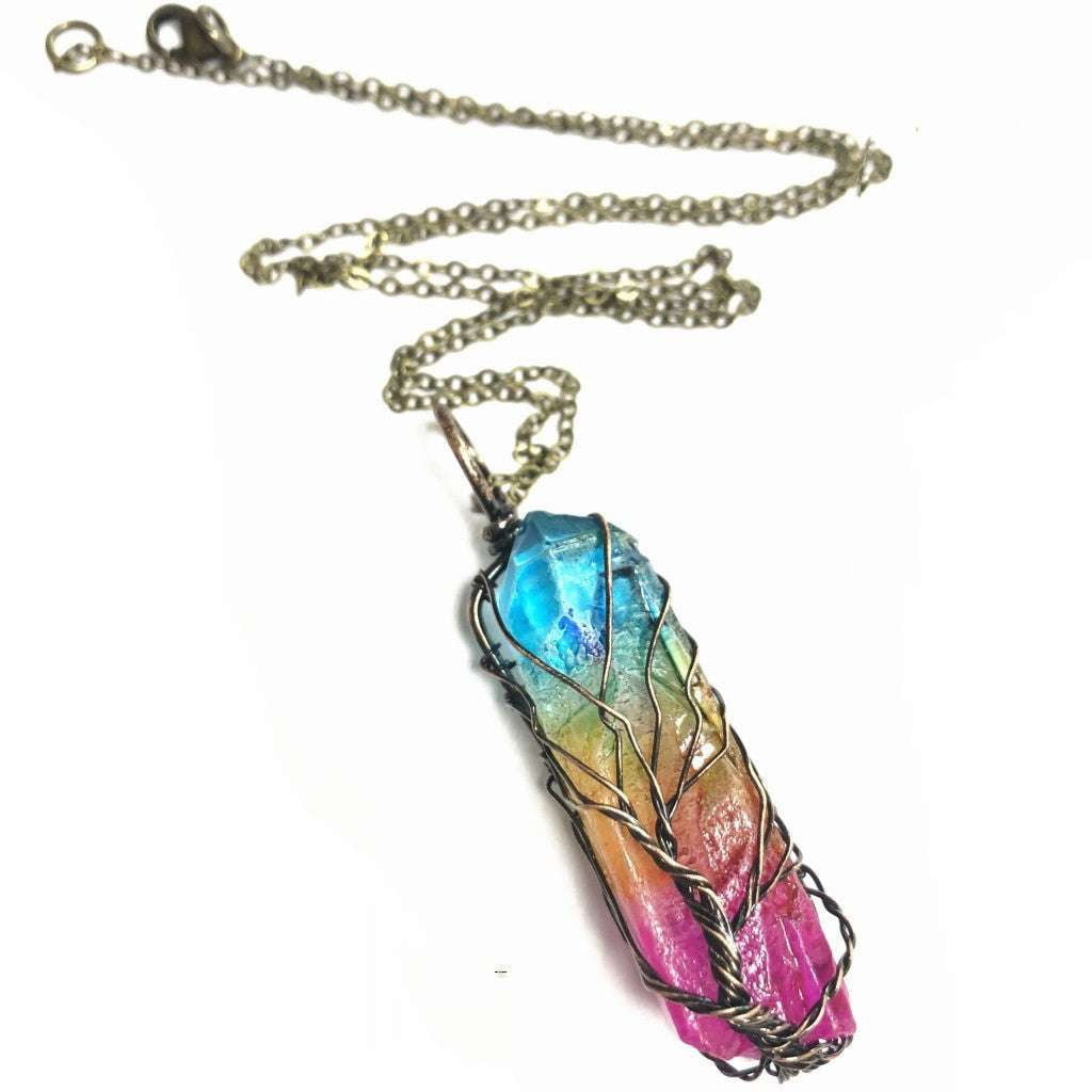 Colorful Pendant Necklace, Rainbow Crystal Necklace, Tree Life Pendant - available at Sparq Mart