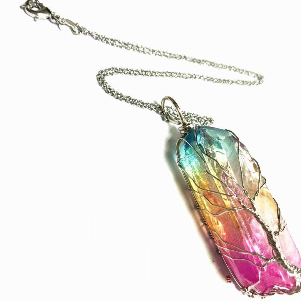 Colorful Pendant Necklace, Rainbow Crystal Necklace, Tree Life Pendant - available at Sparq Mart