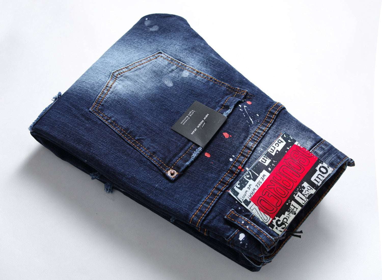 Casual Patched Denim, Men's Beggar Jeans, Stylish Distressed Jeans - available at Sparq Mart