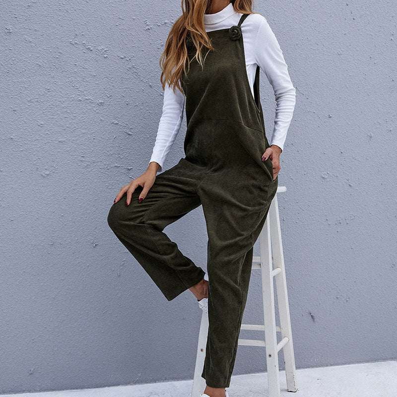 Army Green Overalls, Casual Corduroy Jumpsuit, Ladies Strap Jumpsuit - available at Sparq Mart