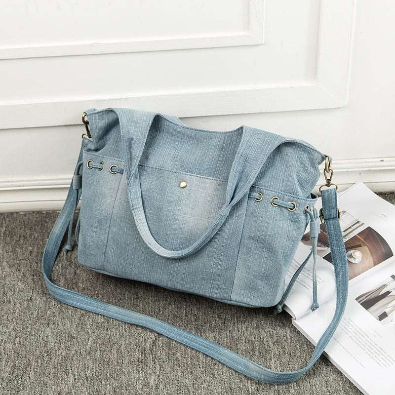 Denim Shoulder Tote, Designer Denim Purse, Stylish Jean Bag - available at Sparq Mart