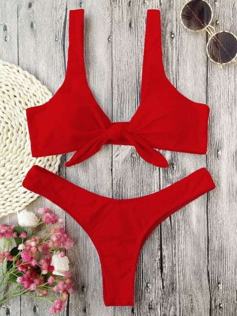 Padded Bikini Set, Trendy Knotted Bikini - available at Sparq Mart