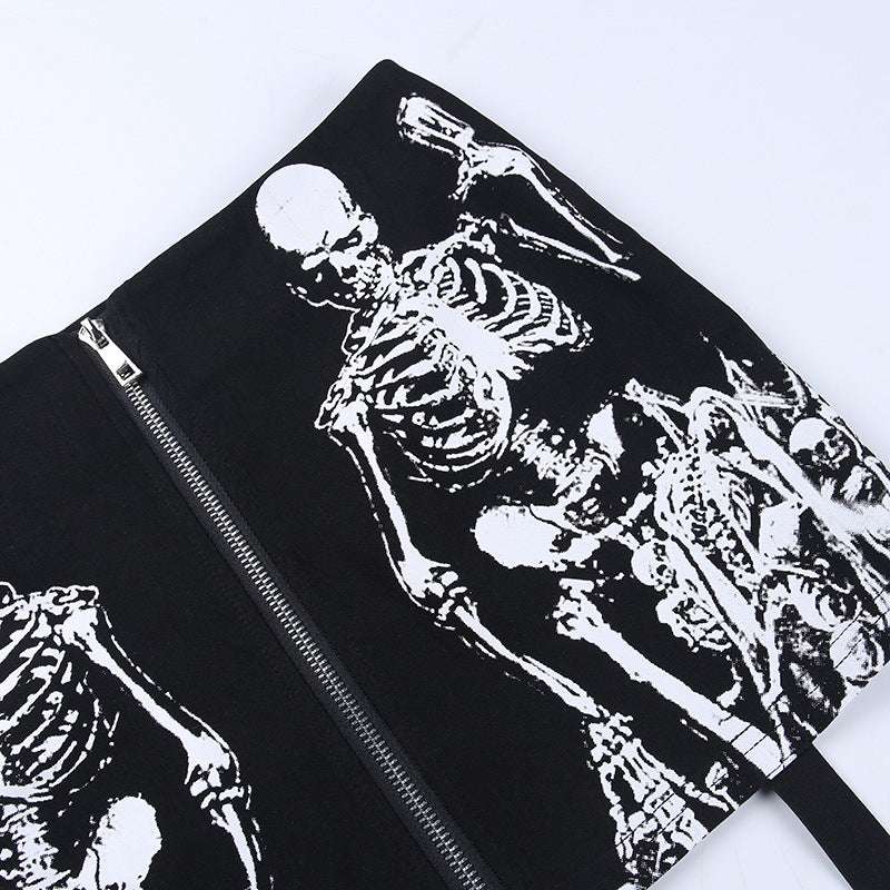 Black Color, Trendy Skirt, Wholesale Skull Print - available at Sparq Mart