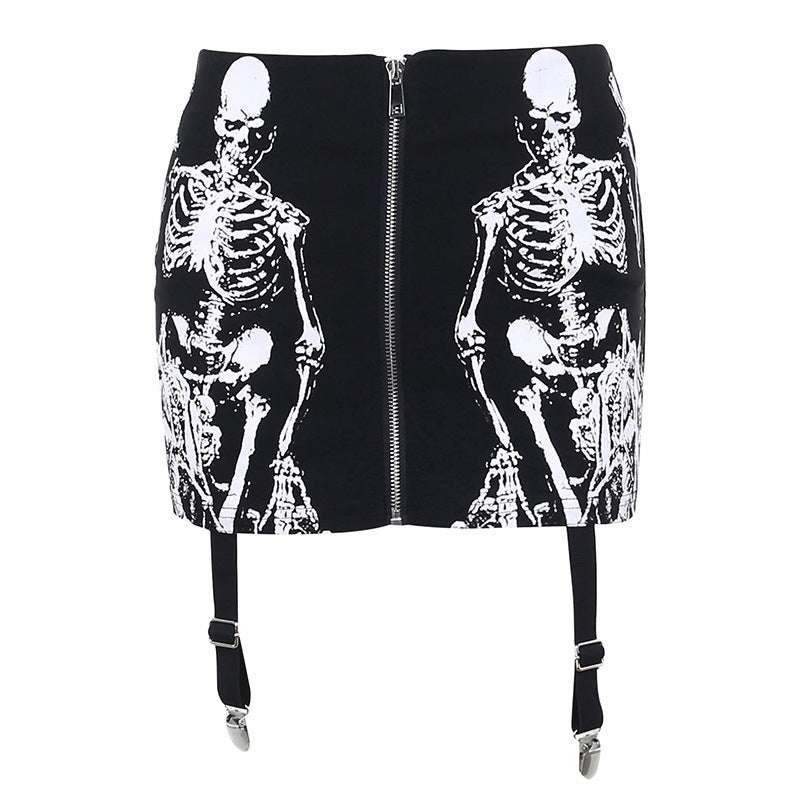 Black Color, Trendy Skirt, Wholesale Skull Print - available at Sparq Mart