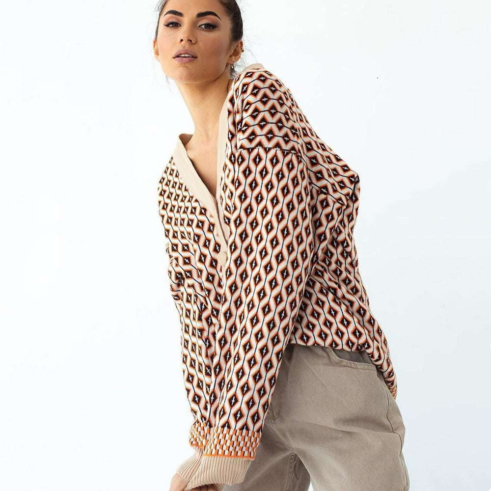 Irregular Pattern Shirt, Single-Breasted Blouse, V-Neck Fashion Top - available at Sparq Mart