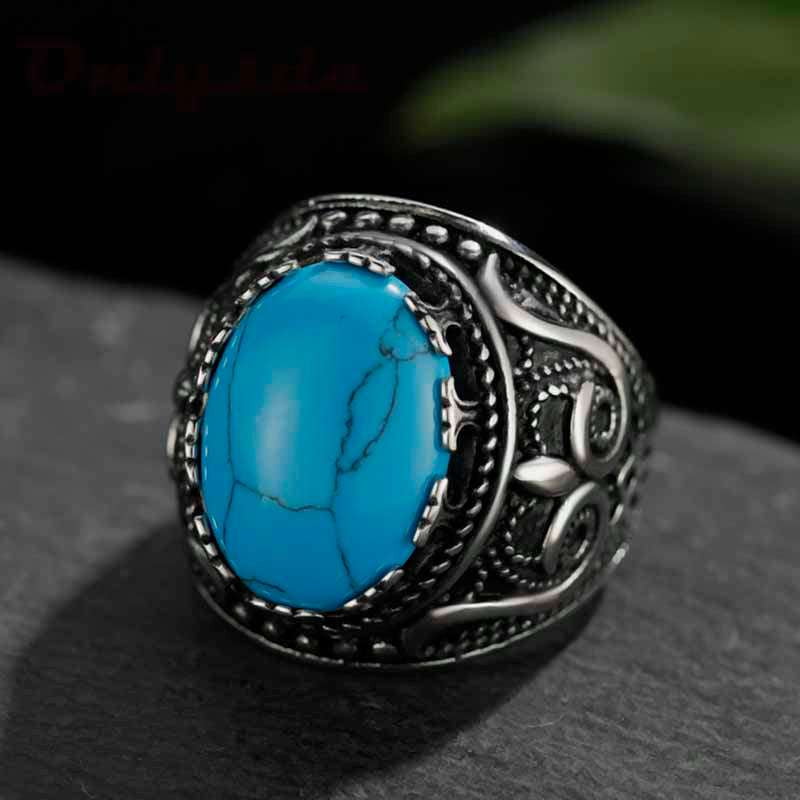 Men's Turquoise Eye Ring, Stainless Steel Punk Ring, Tiger Eye Statement Ring - available at Sparq Mart