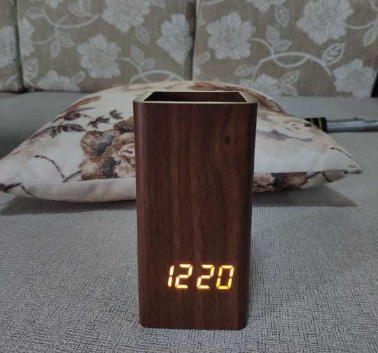 Desk Organizer Clock, Office Gift Clock, Wooden Alarm Clock - available at Sparq Mart