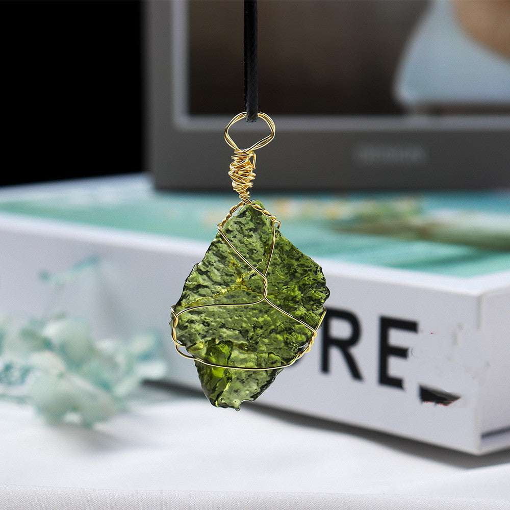 Green Belt Pendant, Meteorite Pendant Necklace, Rough Stone Jewelry - available at Sparq Mart