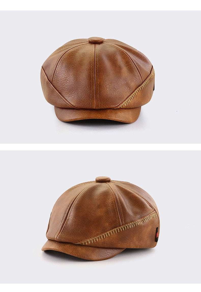 Adjustable Flat Caps, Leather Octagonal Hat, Vintage Newsboy Cap - available at Sparq Mart