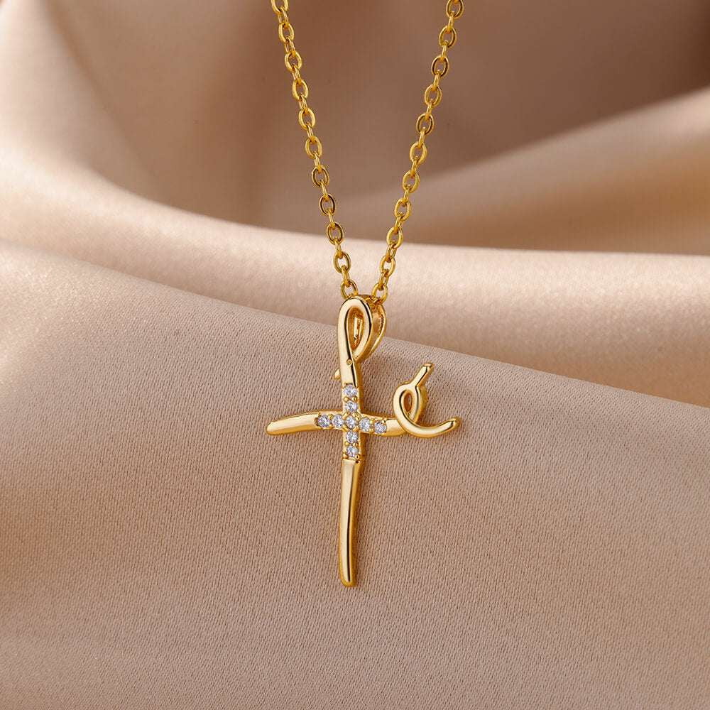 micro inlaid jewelry, vintage cross necklace, zircon pendant necklace - available at Sparq Mart