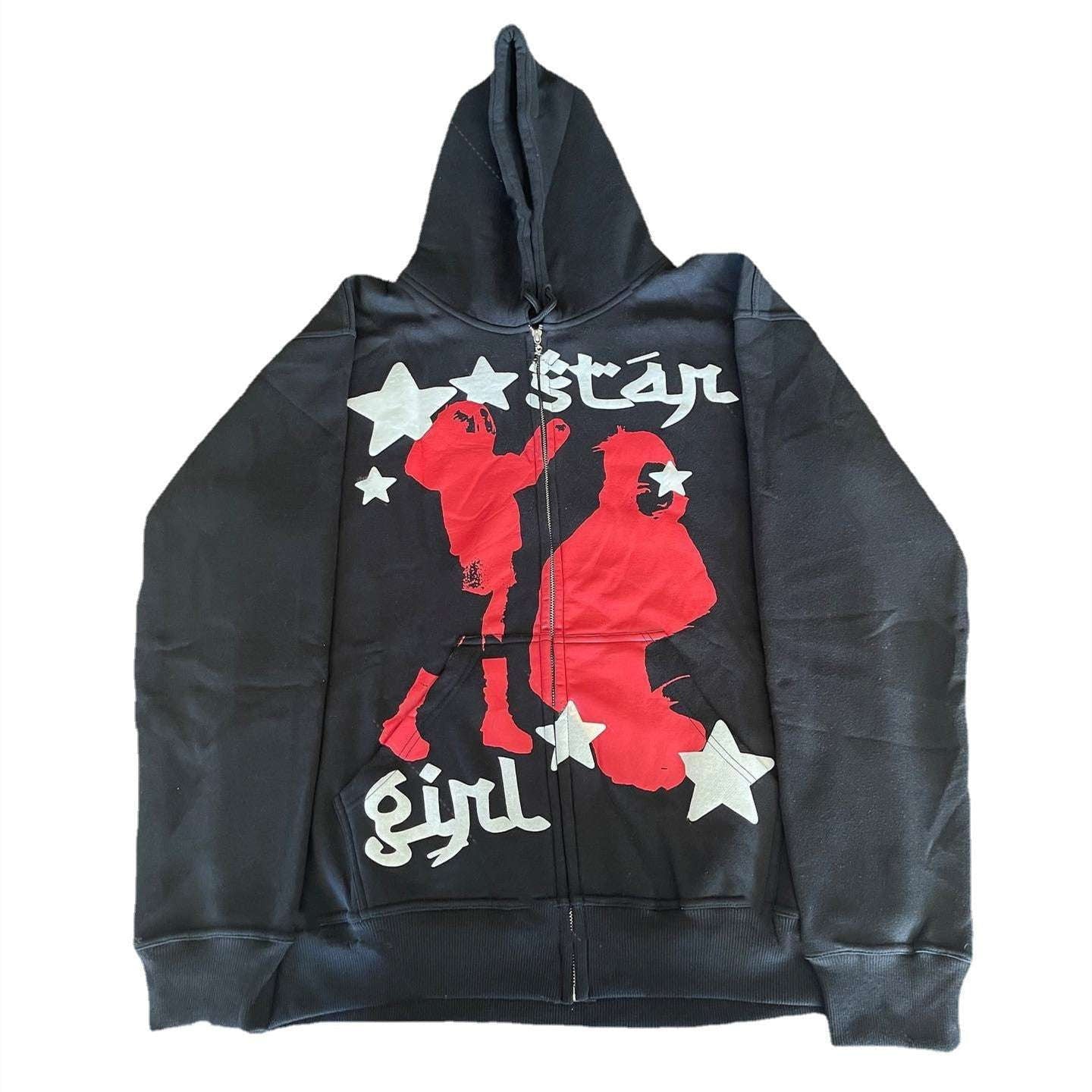 Hip Hop Sweatshirt, Star Print Hoodie, Zip Hoodie Women - available at Sparq Mart