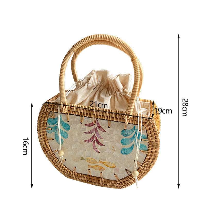 Handmade Picnic Bag, Shell Rattan Storage, Women's Cabas Handbag - available at Sparq Mart