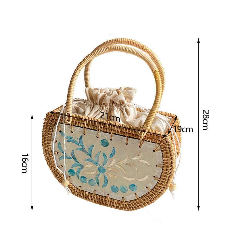 Handmade Picnic Bag, Shell Rattan Storage, Women's Cabas Handbag - available at Sparq Mart