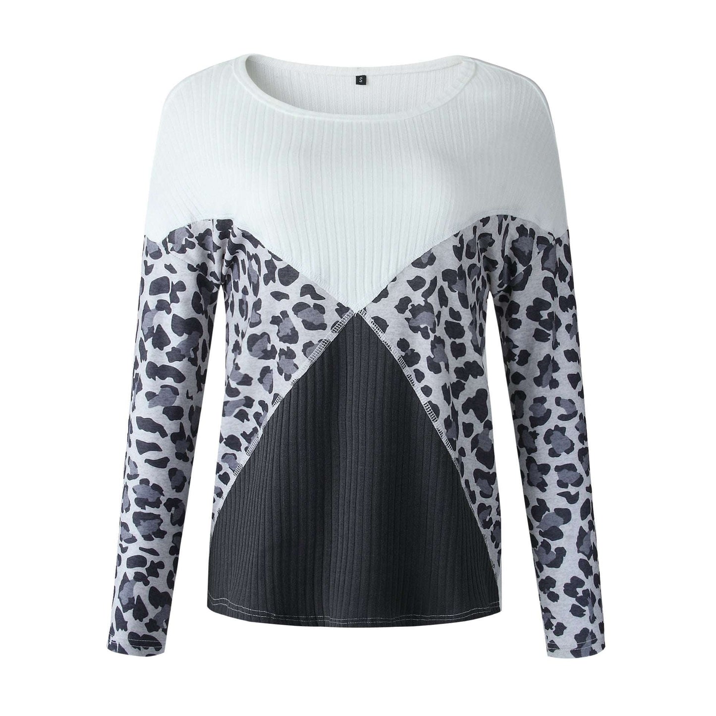 Casual Loose Sweater, Leopard Print Sweater, Splicing Round Neck - available at Sparq Mart