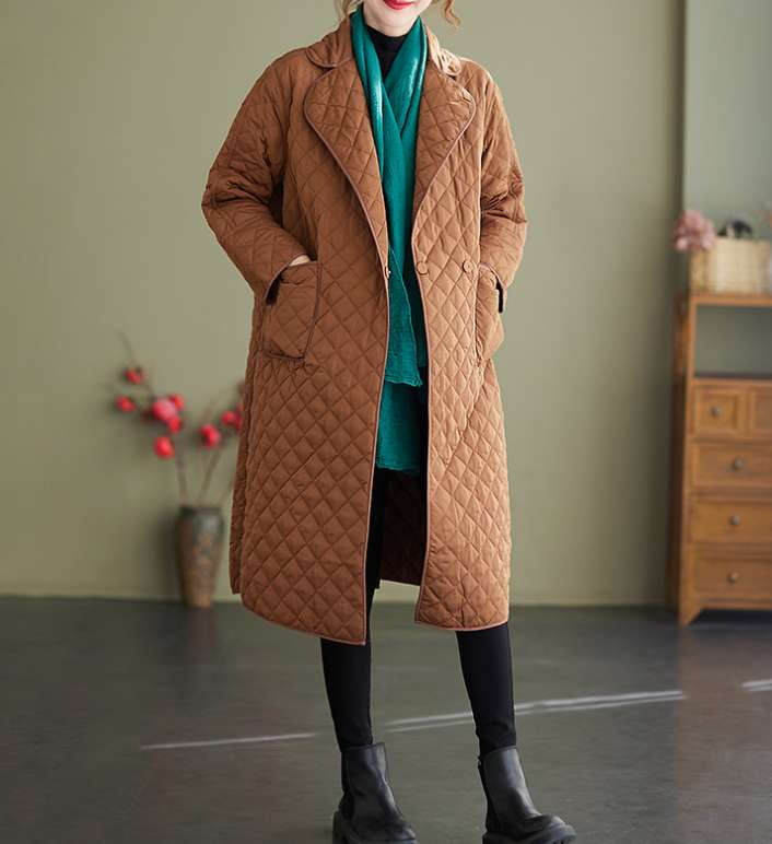 Concealed Button Jacket, Loose Cotton Outerwear, Mid-Length Cotton Coat - available at Sparq Mart